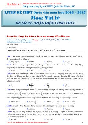Đề thi THPT quốc gia môn Vật lí lần 1 - Năm học 2016-2017